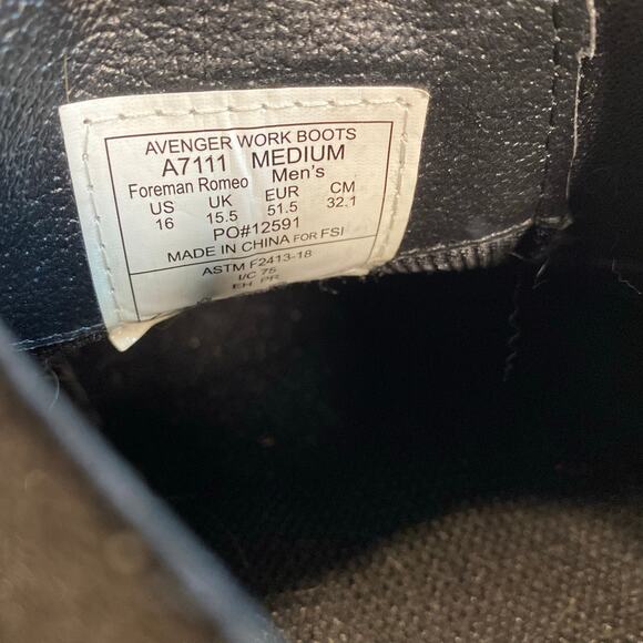 Avenger Mens 16 Foreman ROMEO Pull on Work Boots Black Leather A7111 - Picture 7 of 7